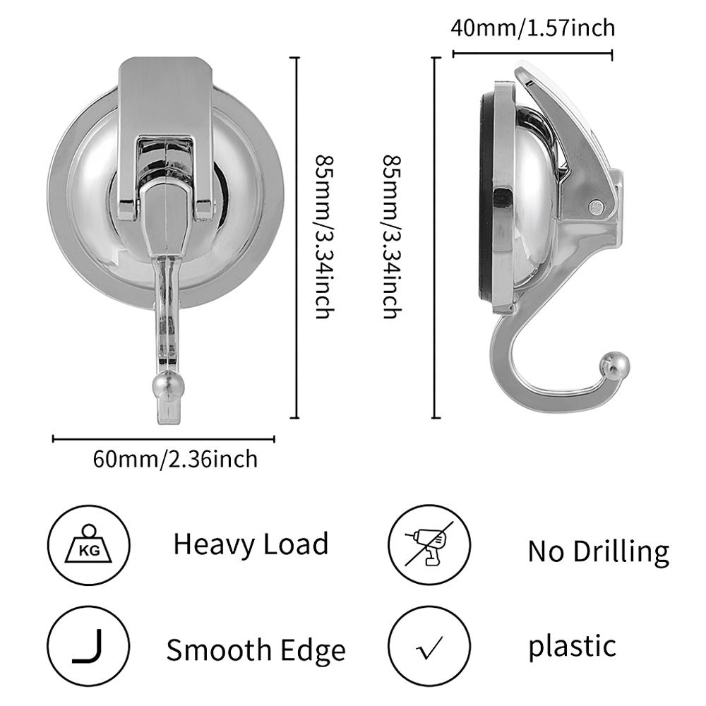 Reusable Heavy-Duty Chrome-Plated Suction Cup Hooks For Bathroom Showers.