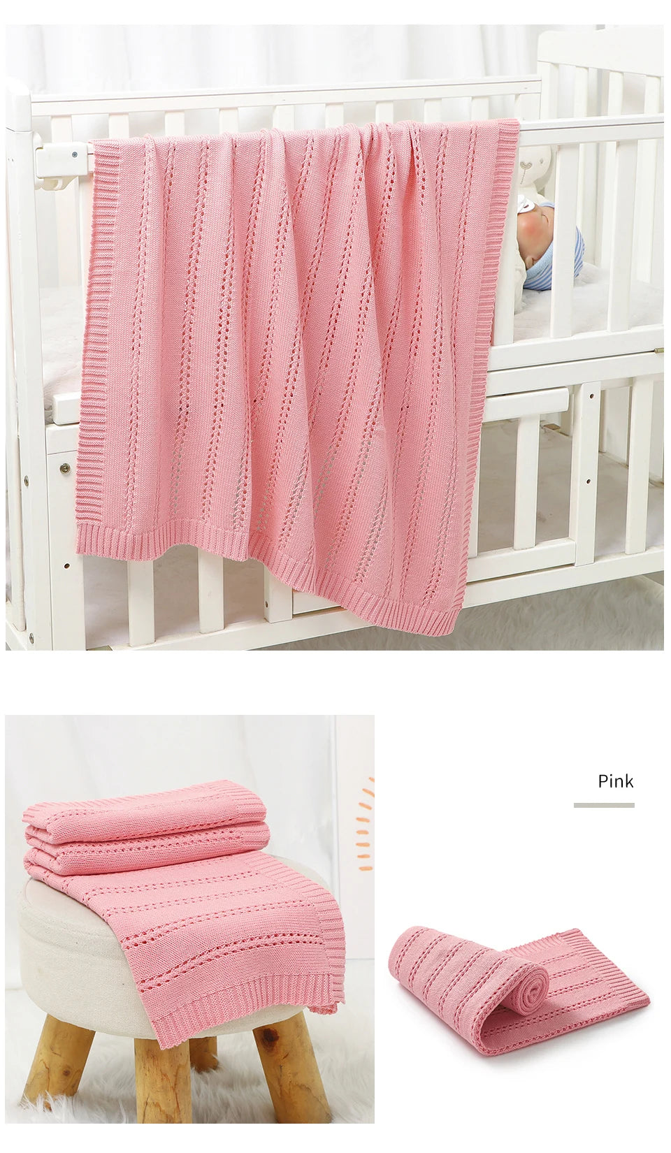 Vertical Stripes Solid Color Baby Cotton Blankets