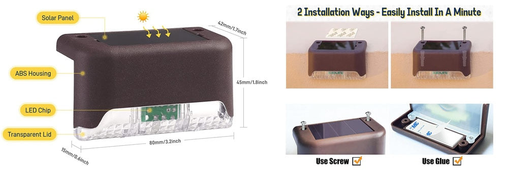 Solar Outdoor waterproof garden LED lights. Light up your patio, path, deck fence and stairs.