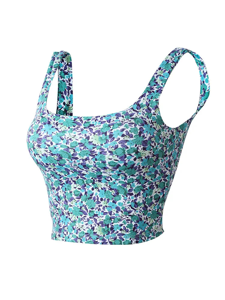 YUSHUHUA Women's Colorful Print Sports Tops With Pads