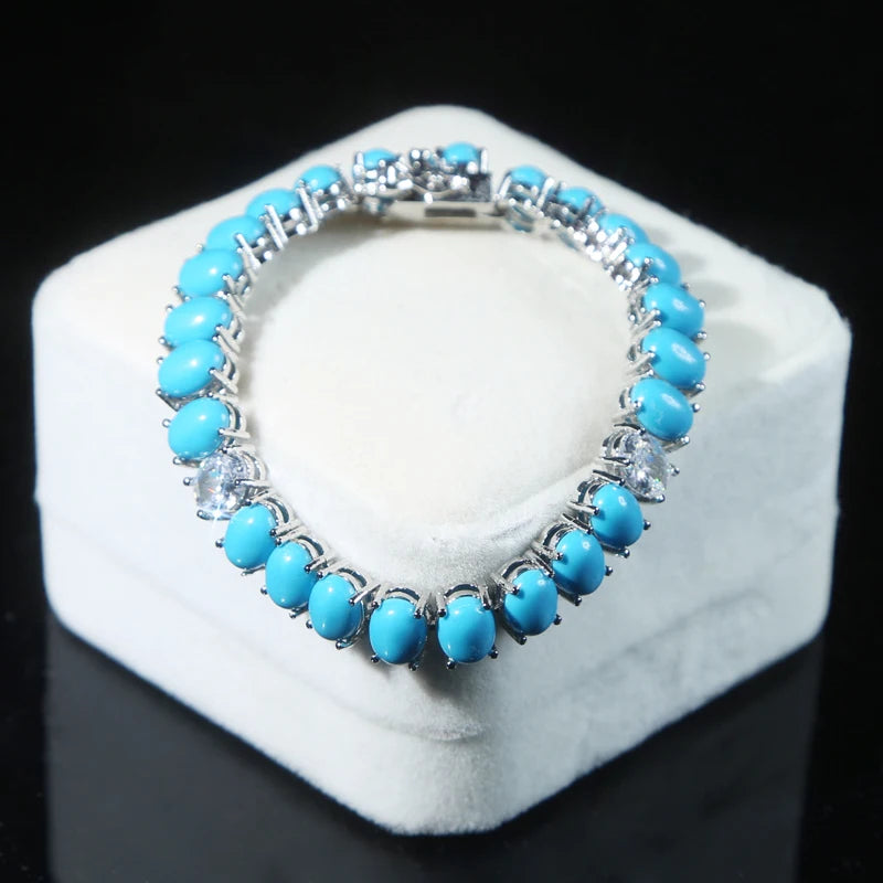 17-19CM Platinum Plated Turquoise Blue With White CZ Stone Tennis Bracelet
