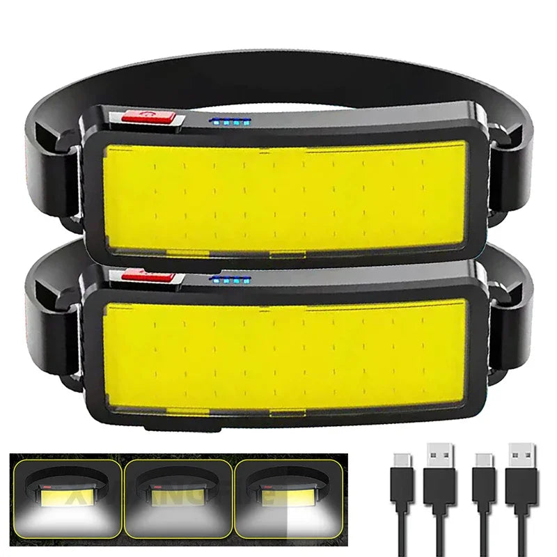 Powerful Headlamp With COB LED Built-in Type-C Rechargeable Battery