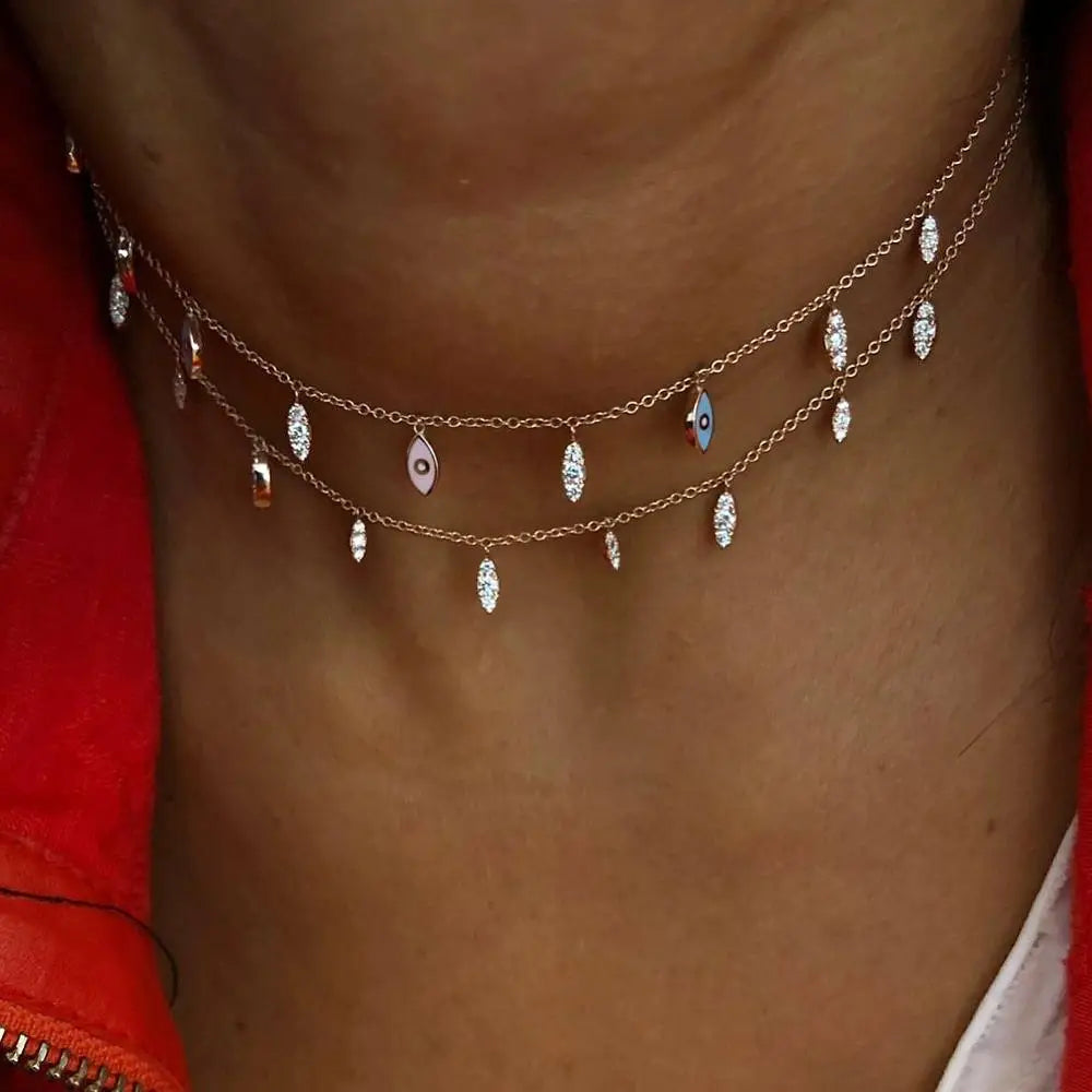 Ladies Enamel Rose Lariat Necklace