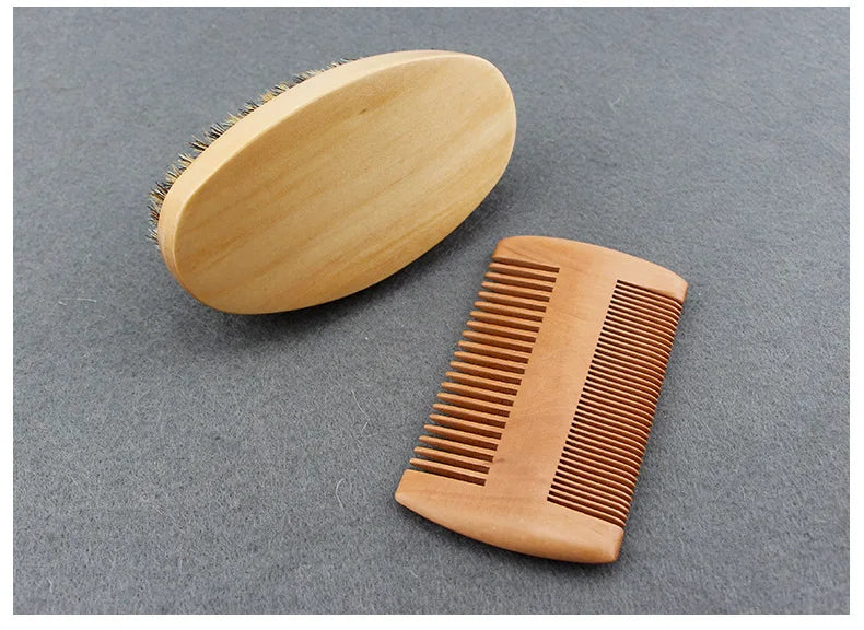 2pcs/set Boar Bristle Natural Beard Brush