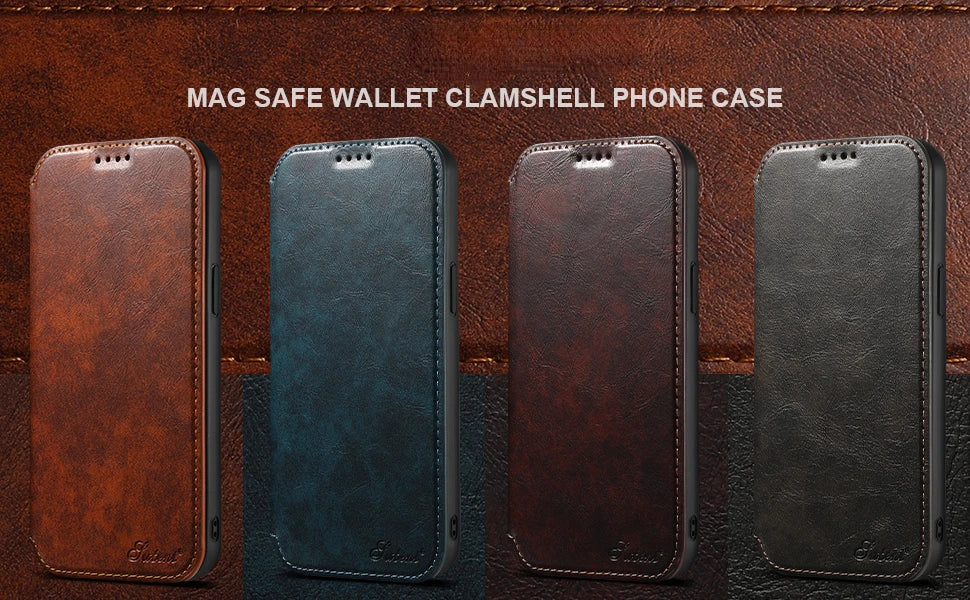Wireless Charging  Magnetic Leather Wallet Phone Case For iPhone 16 12 13 14 15 Pro Max Plus