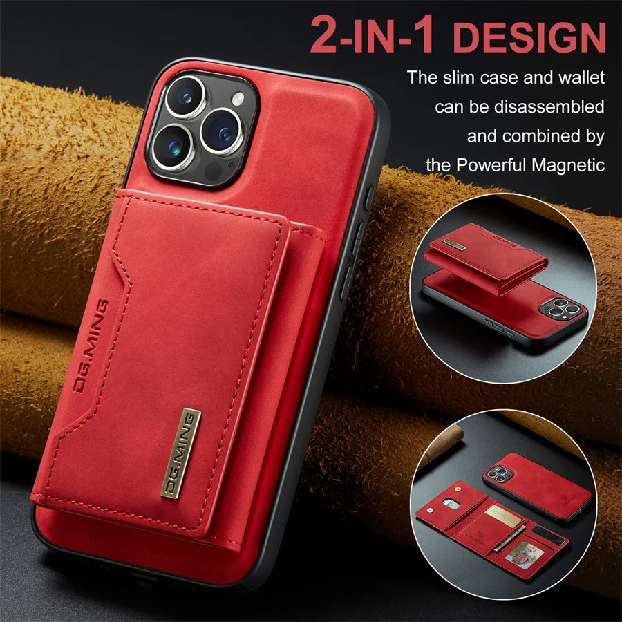 Magnetic Leather Wallet Case for iPhone 15 14 Plus 11 12 13 16 Pro