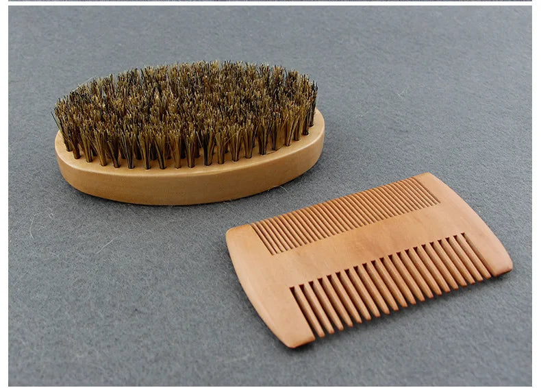 2pcs/set Boar Bristle Natural Beard Brush