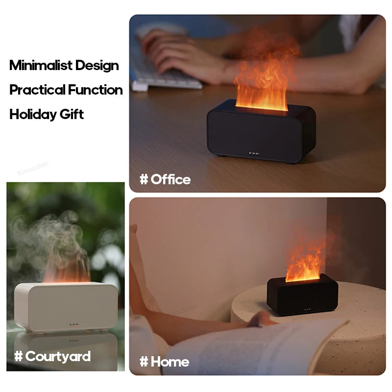 LED Simulation Flame Aroma Diffuser Mini Air Humidifier Machine With Timer