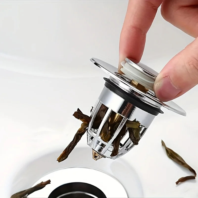Universal Pop-up Chrome Drain Plug Sink Filter with Hair Catcher