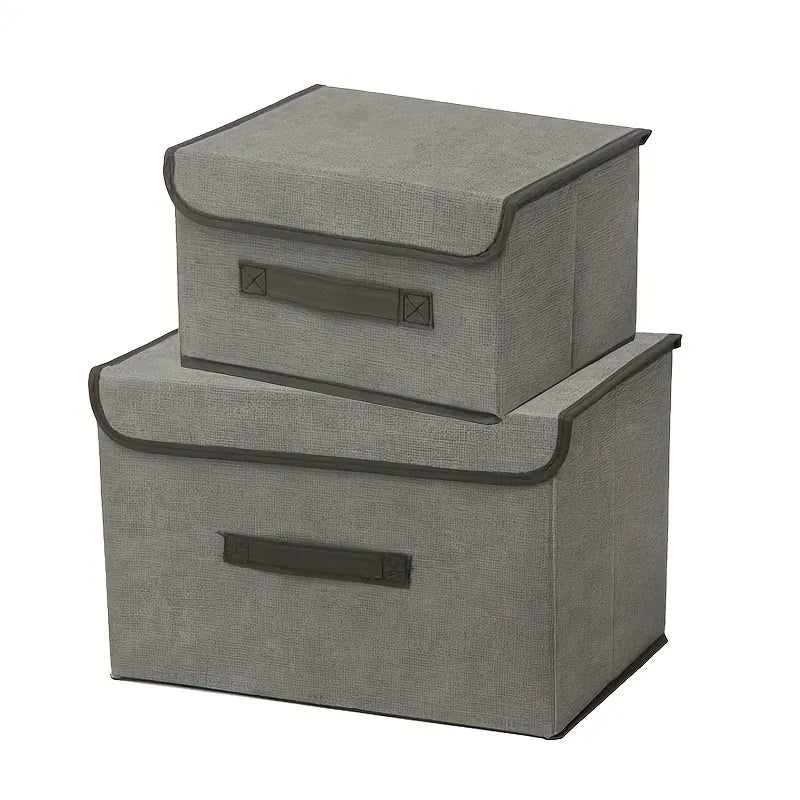 1pc Linen Fabric Storage Box With Lid.