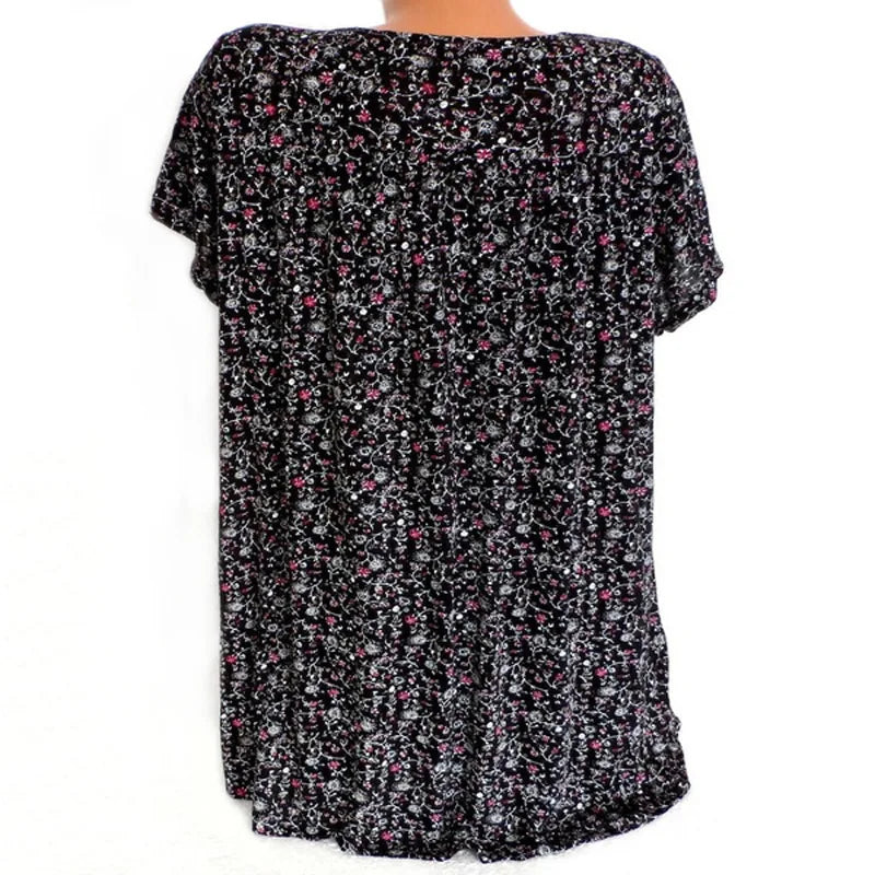 Women's V-Neck Printed Short Sleeve Tops