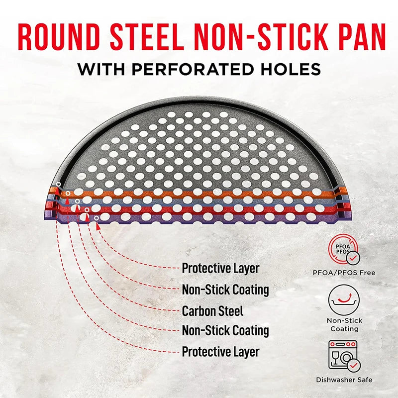 4 Size Nonstick Carbon Steel Pizza Pan with Holes
