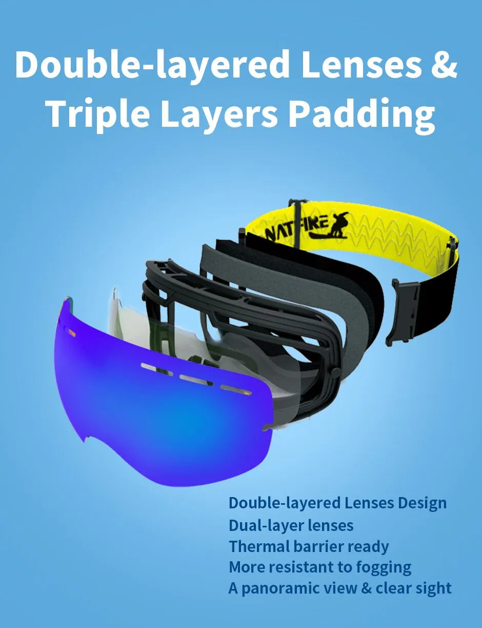 NATFIRE Double Layers Anti-fog UV400 Ski, snowmobile Goggles