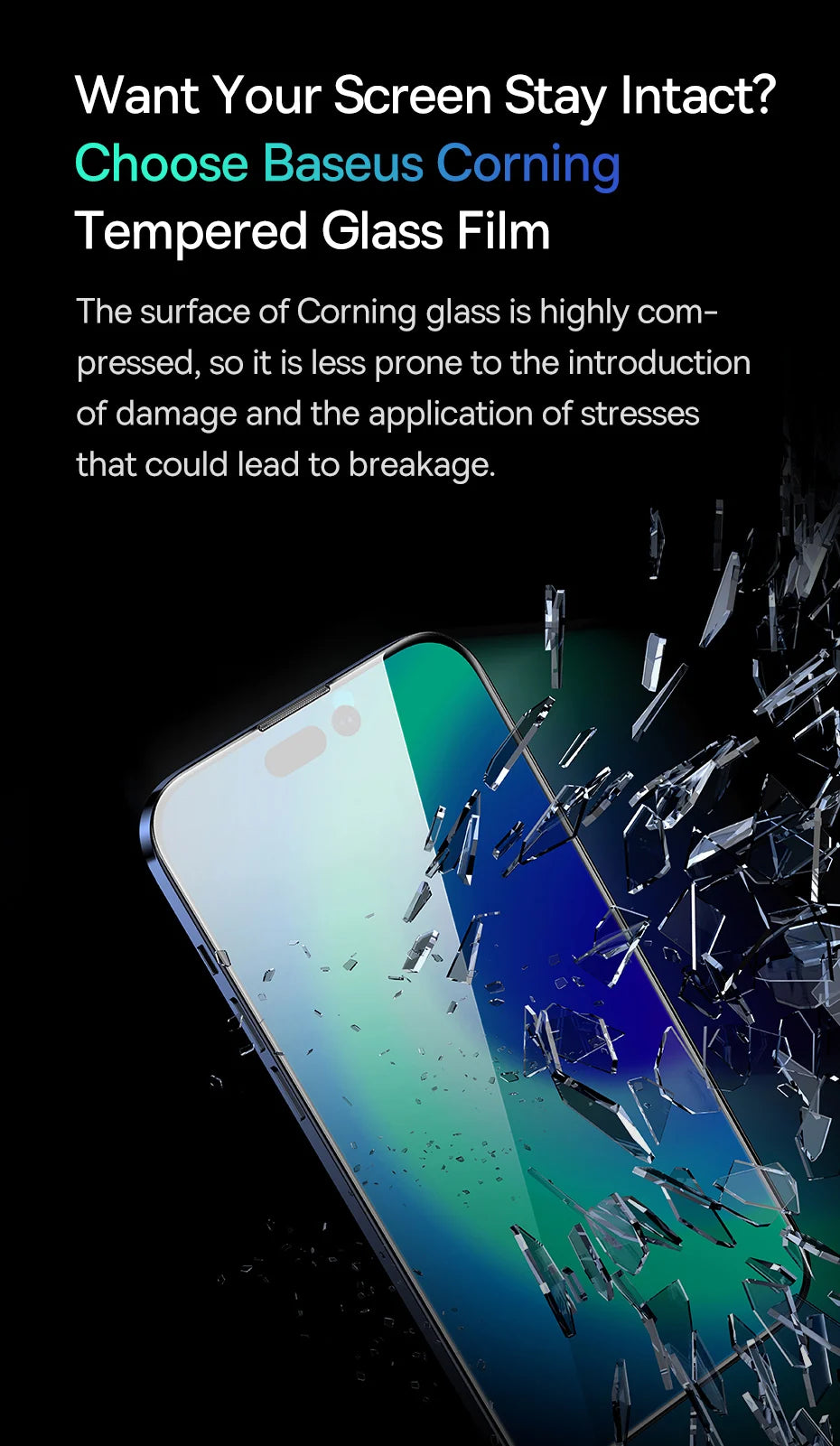 Baseus 0.4mm Corning Tempered Glass Screen Protector For iPhone 16 15 14 13 Pro Max