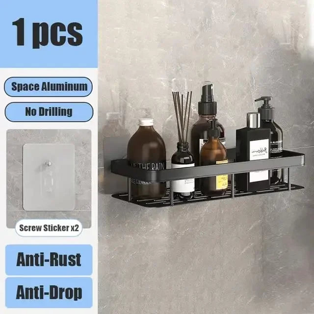 Metal Wall Mounted Bathroom/Kitchen Shelf With Adhesive Patch To Secure