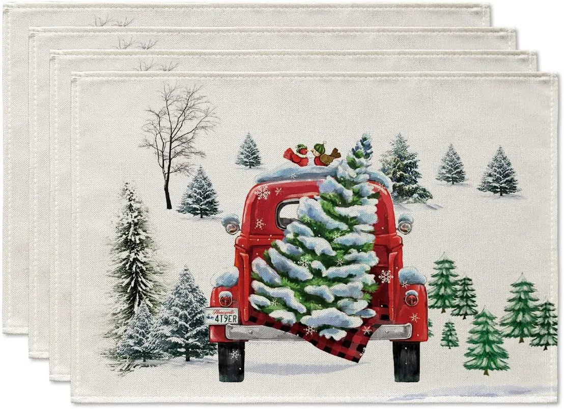 4PCS 30*45CM Linen Christmas Table Placemats