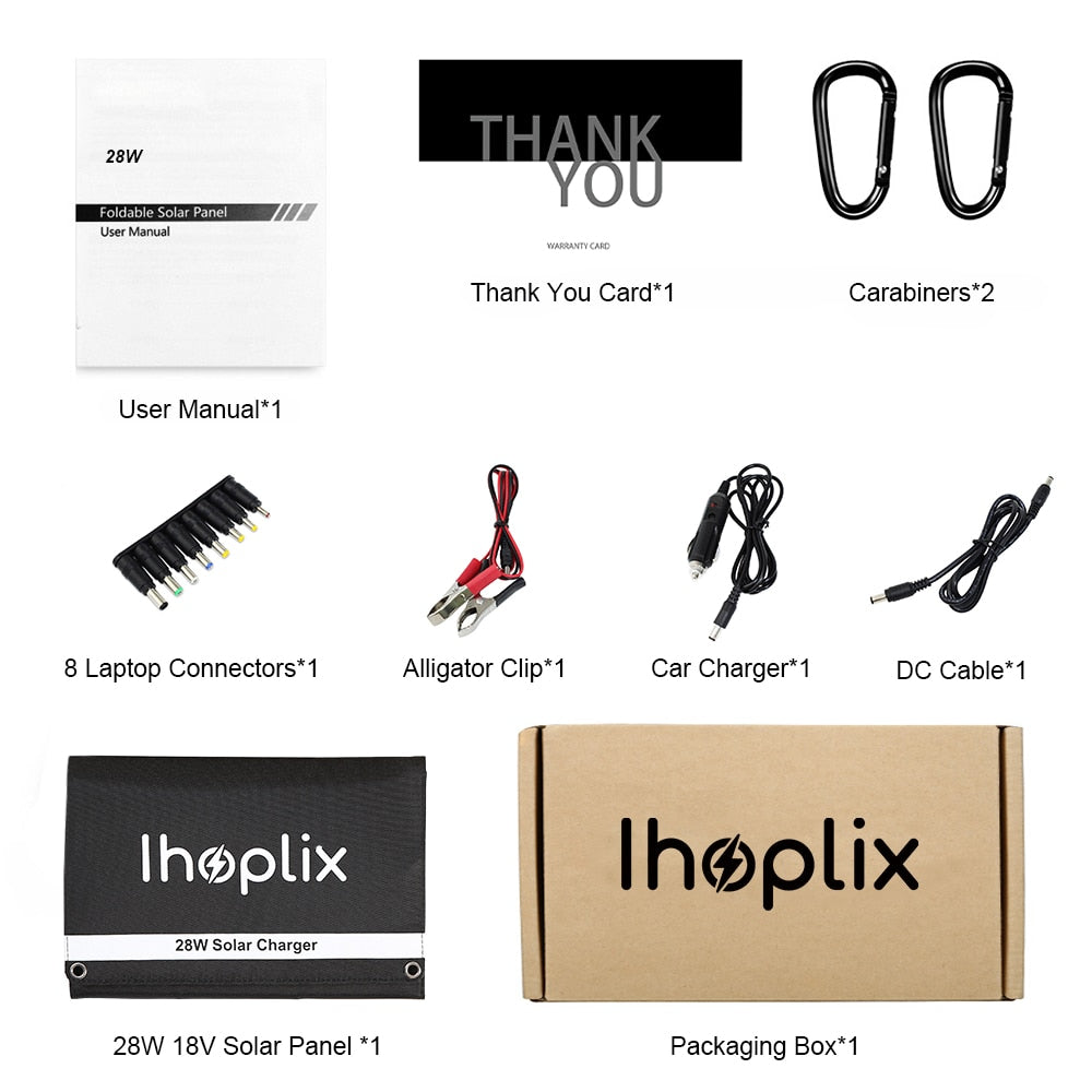 28W 18VType-c USB DC Portable Foldable Panels For Mobile Phone, Laptops.