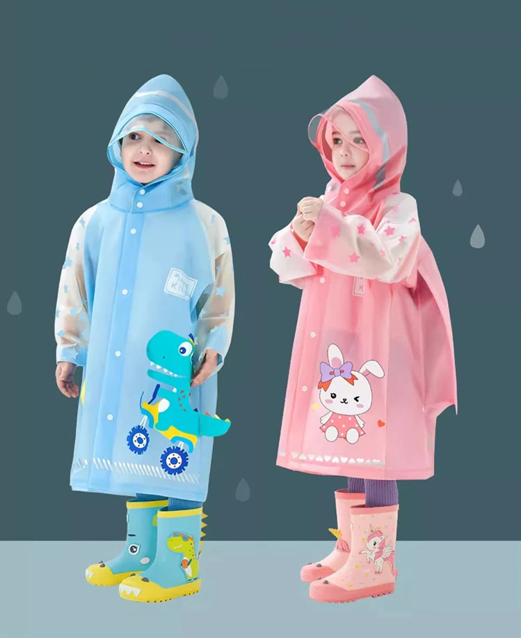 Children's Cartoon Raincoat With Backpack Space