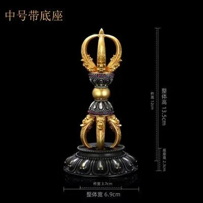 Wugu Tibetan Tantric Silver/Brass Diamond Demon Pestle Figurine with Base