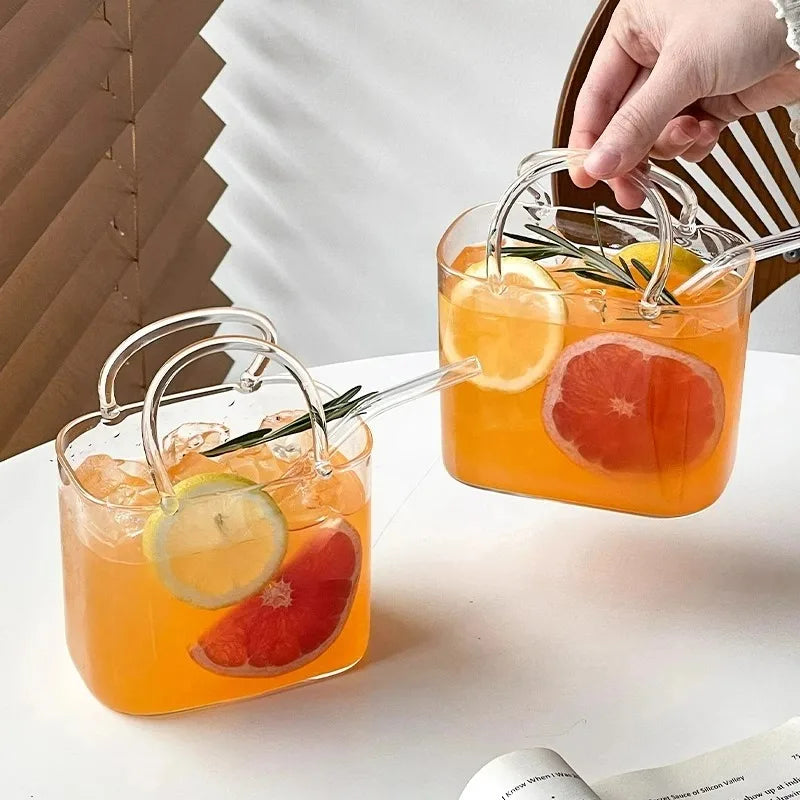Portable Glass Handbag With Straw