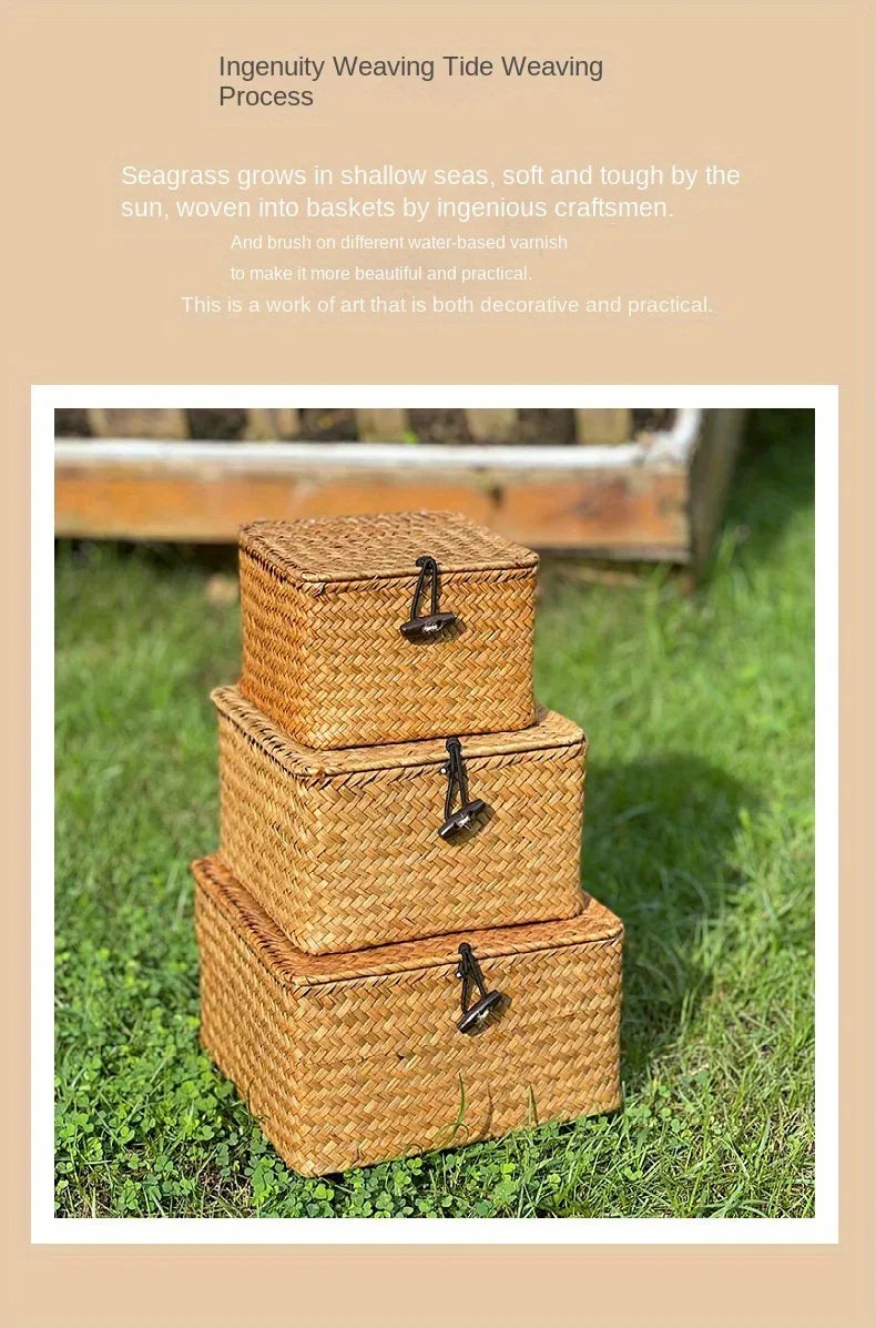 Seaweed Woven Storage Box with Cover