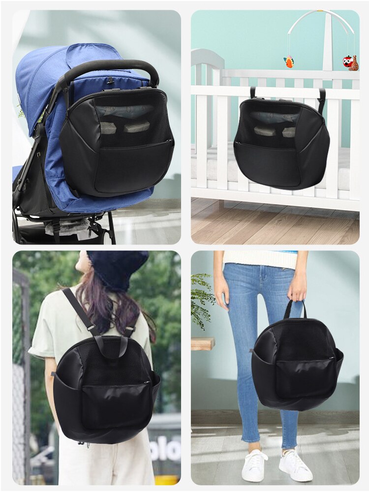 Stroller organizer bag for diapers, baby bottles and toys.