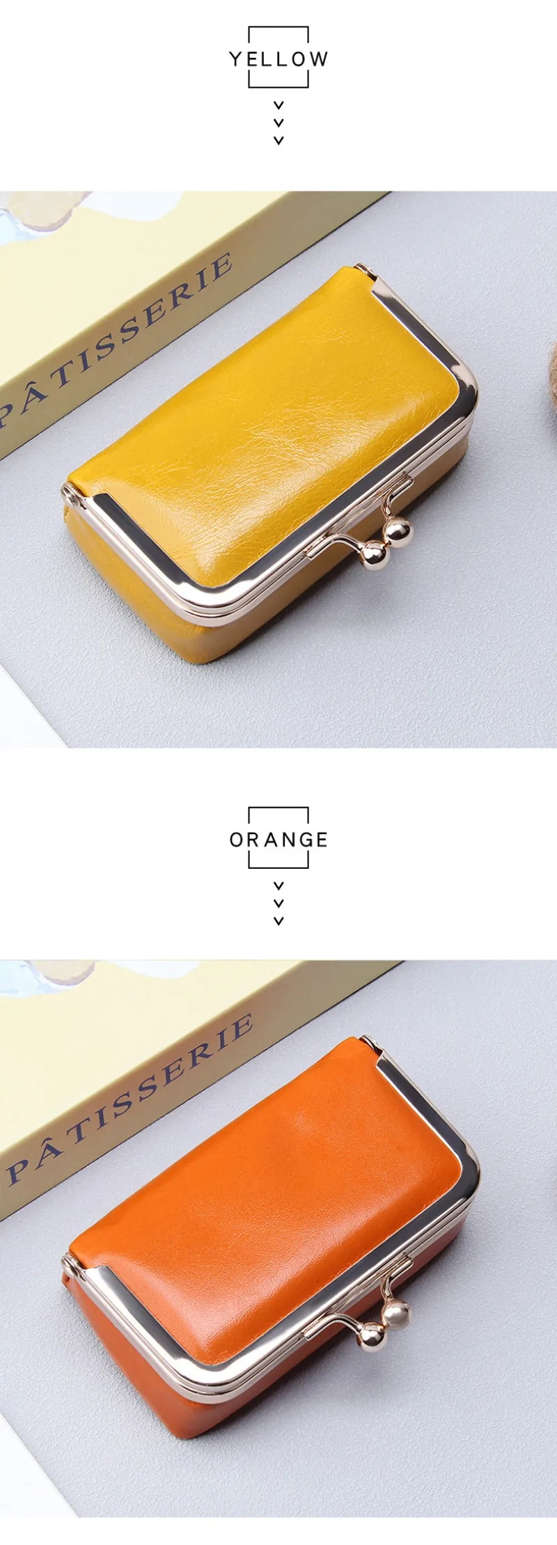 Compact Genuine Leather Kiss-Lock Mini Accessorie Pouch