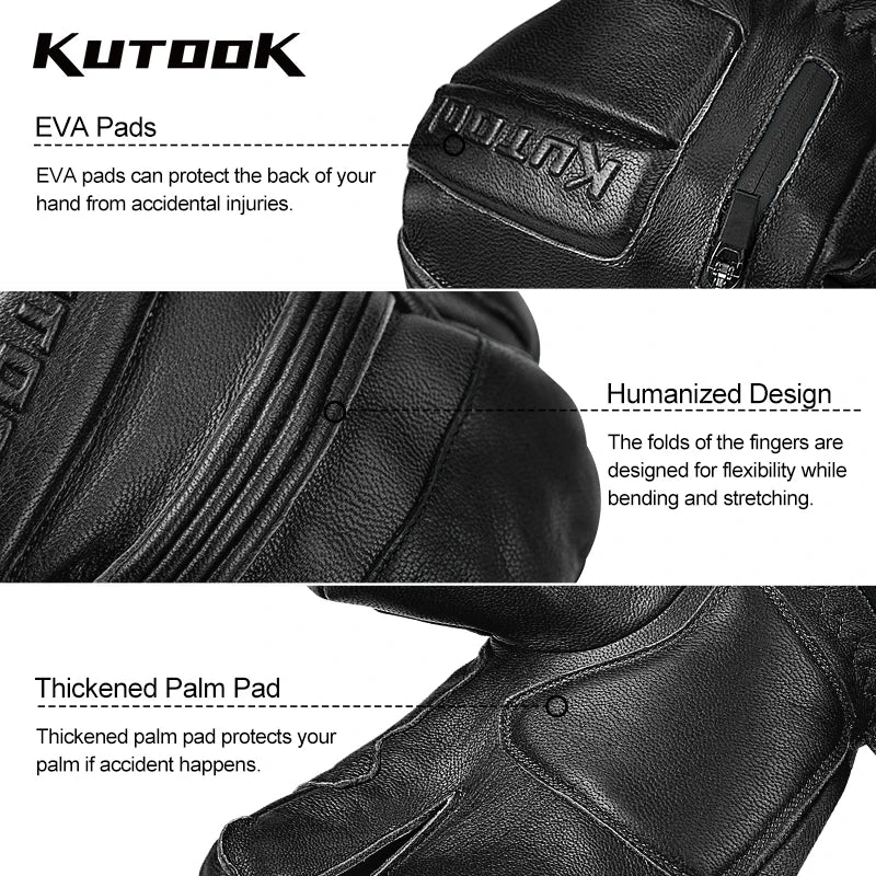 KUTOOK Men's Goatskin Leather Waterproof Thermal Gloves