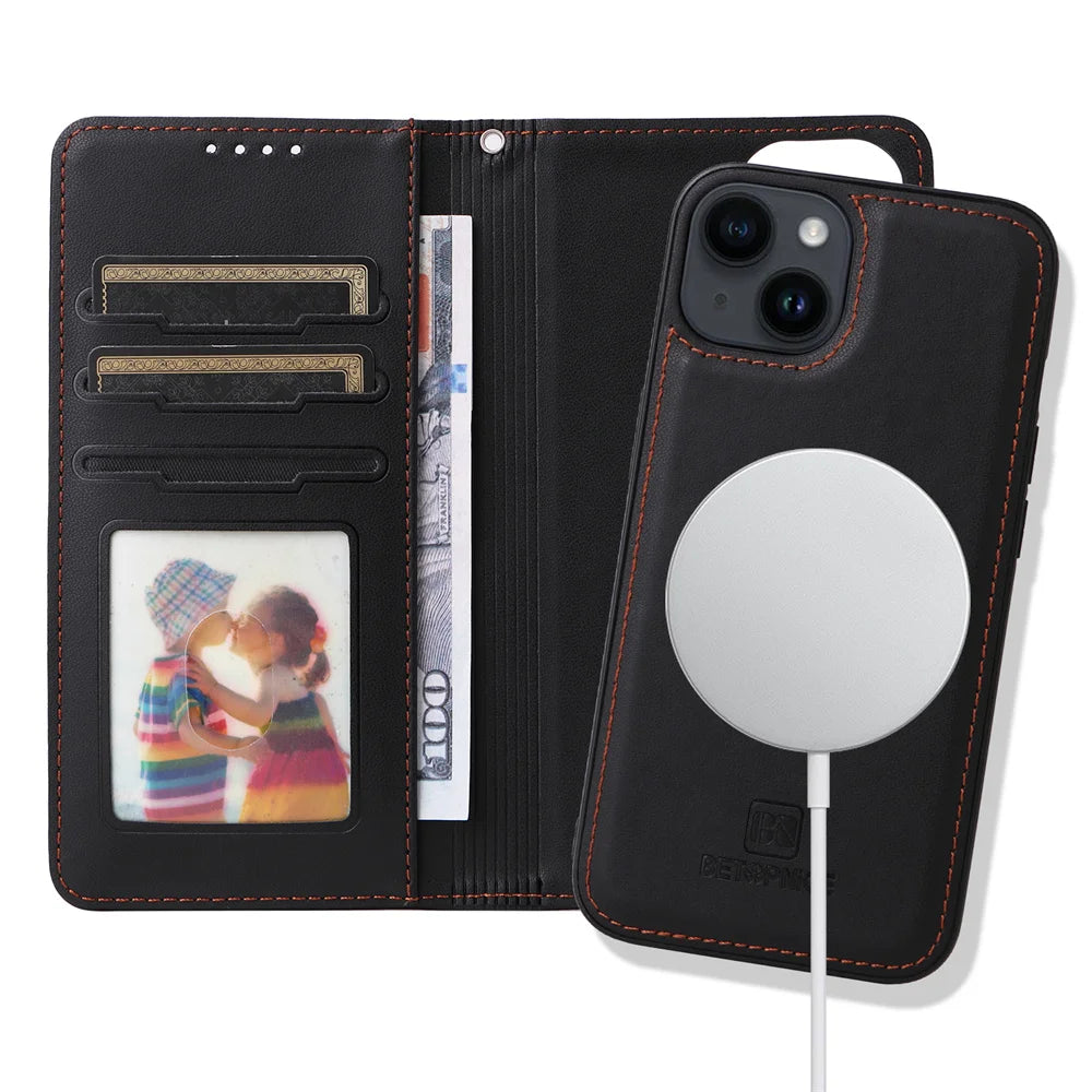 BETOPNICE 2 in 1 Detachable Magnetic Leather Case for iPhone 15 Pro Max 12 13 Mini 14 Plus