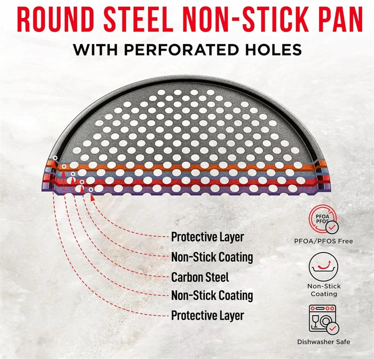 4 Size Nonstick Carbon Steel Pizza Pan with Holes