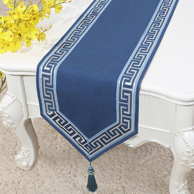Rose Linen Table Runner With Tassels.