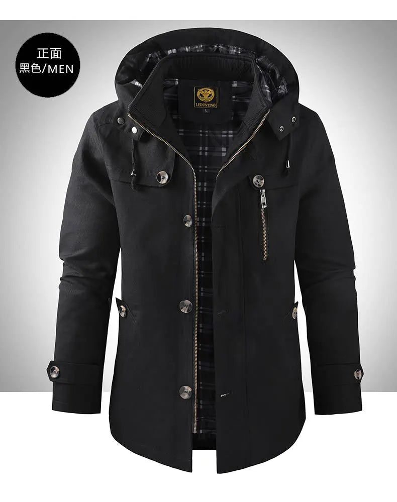 Men's Mid-length Hooded Multi-pocket Slim-fit Jacket