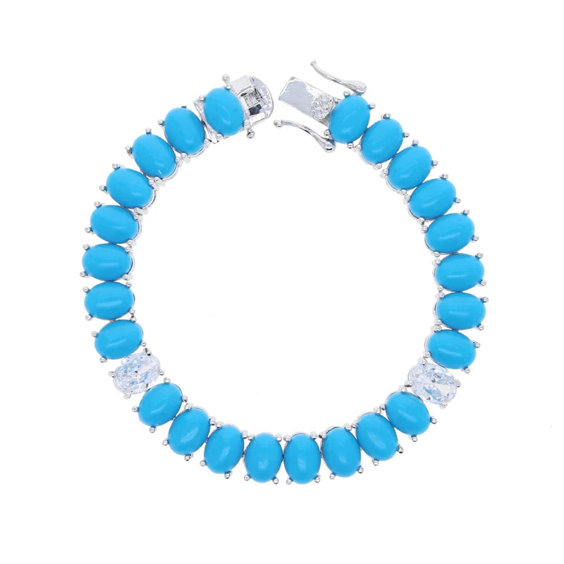 17-19CM Platinum Plated Turquoise Blue With White CZ Stone Tennis Bracelet