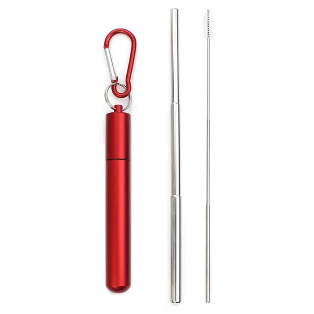 Reusable Stainless Steel Telescopic Straws With Cleaning Brush And Travel Case.