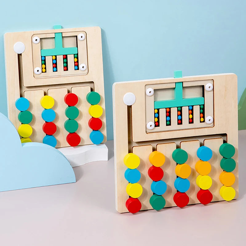 Toddlers Wooden Colorful Slide Matching Puzzle Board Game