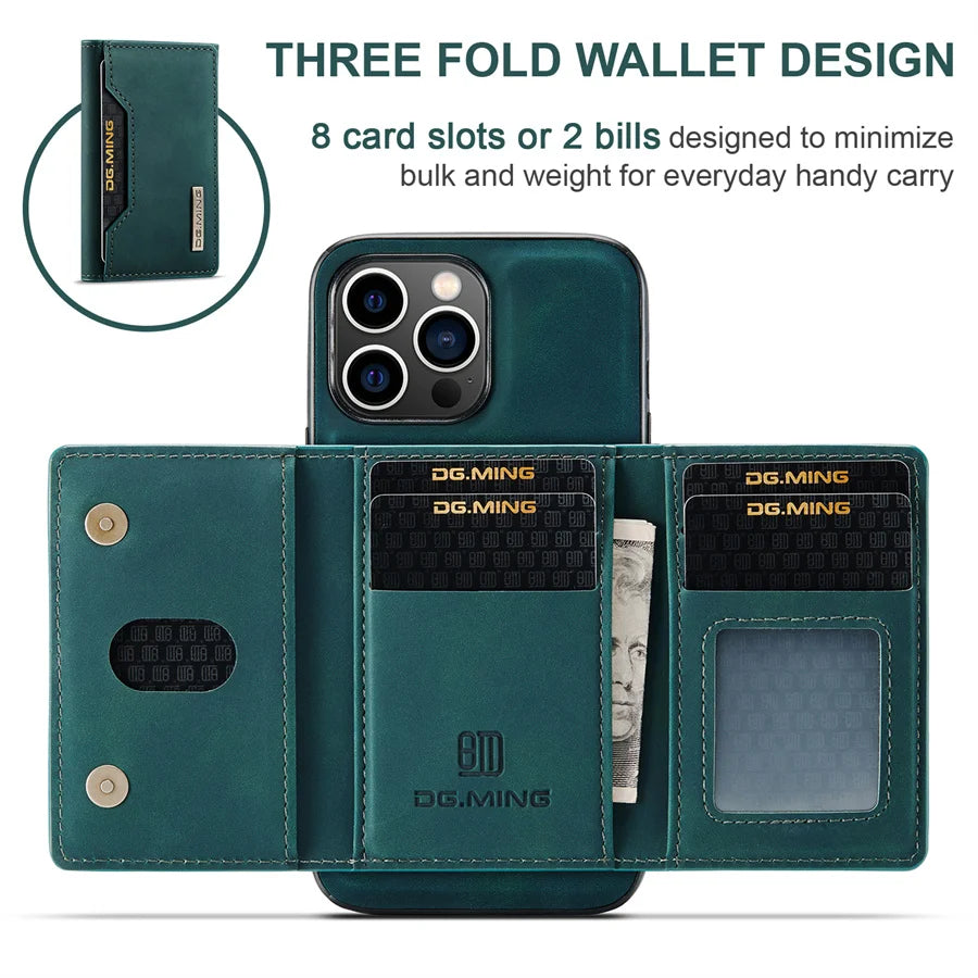 Magnetic Leather Wallet Case for iPhone 15 14 Plus 11 12 13 16 Pro