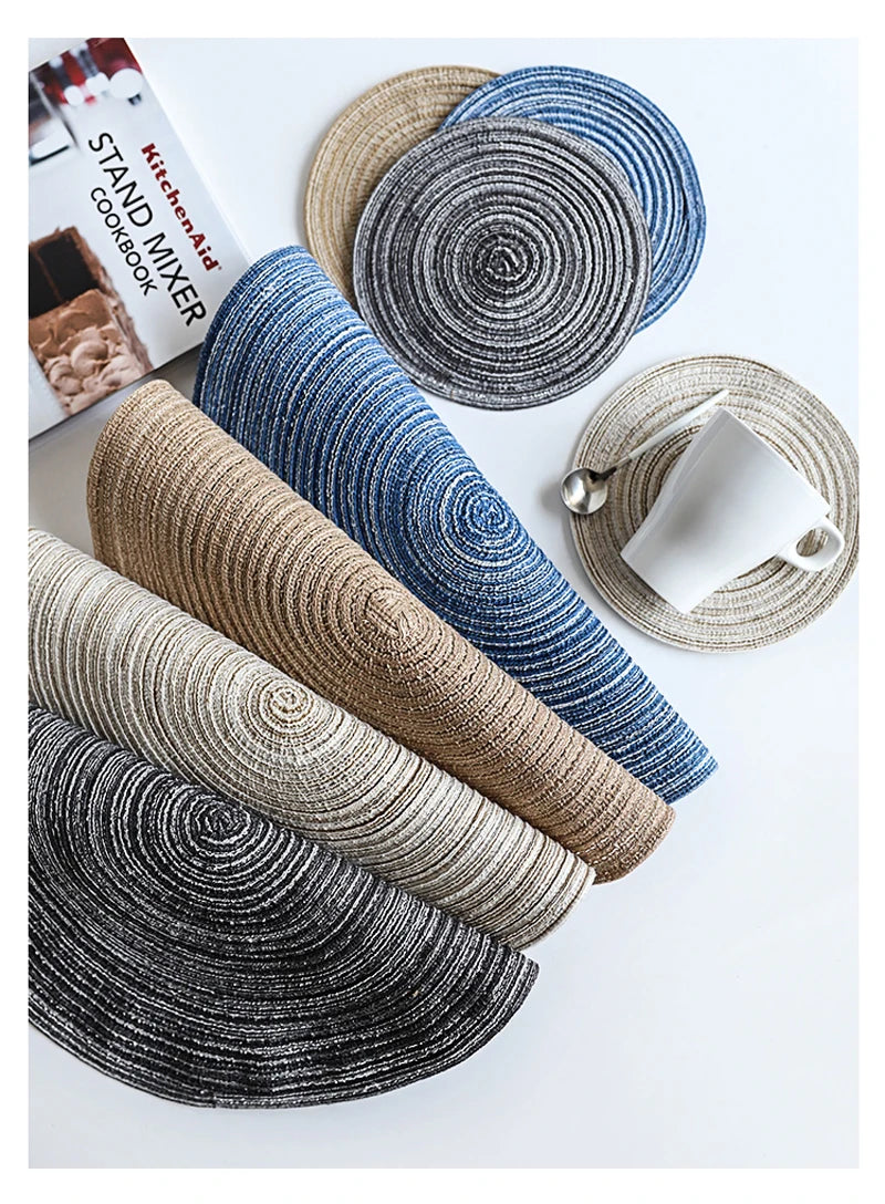 6pcs Round Woven Anti Slip Placemats Or Coasters