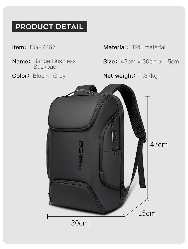 BANGE Waterproof USB Charging Backpack Fits 15.6 Inch Laptop
