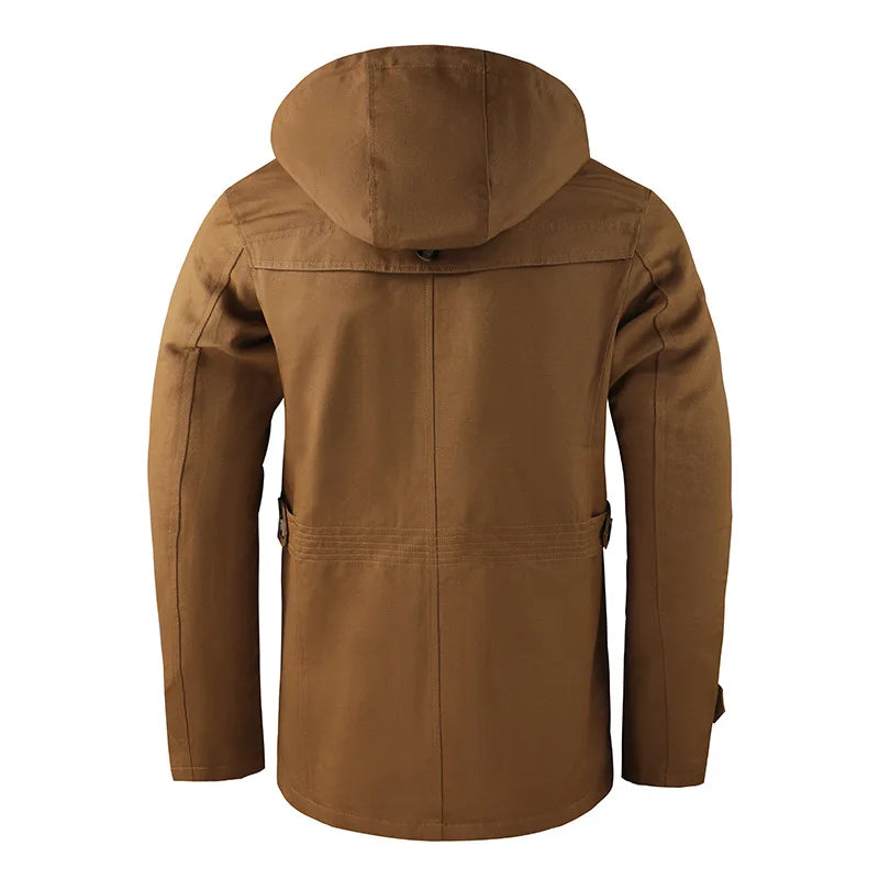 Men's Mid-length Hooded Multi-pocket Slim-fit Jacket
