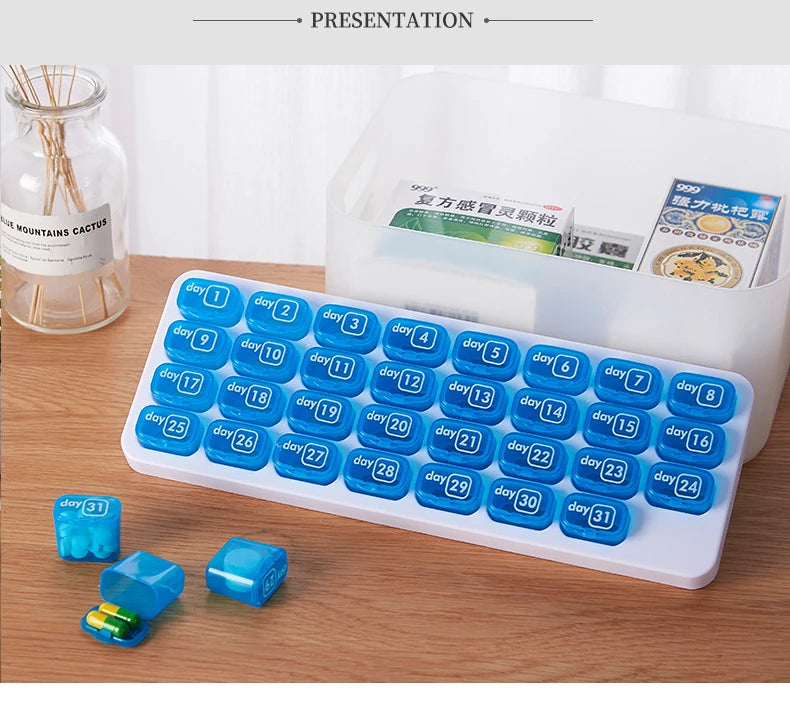 Portable 31 Days Medicine Box With Detachable Compartments