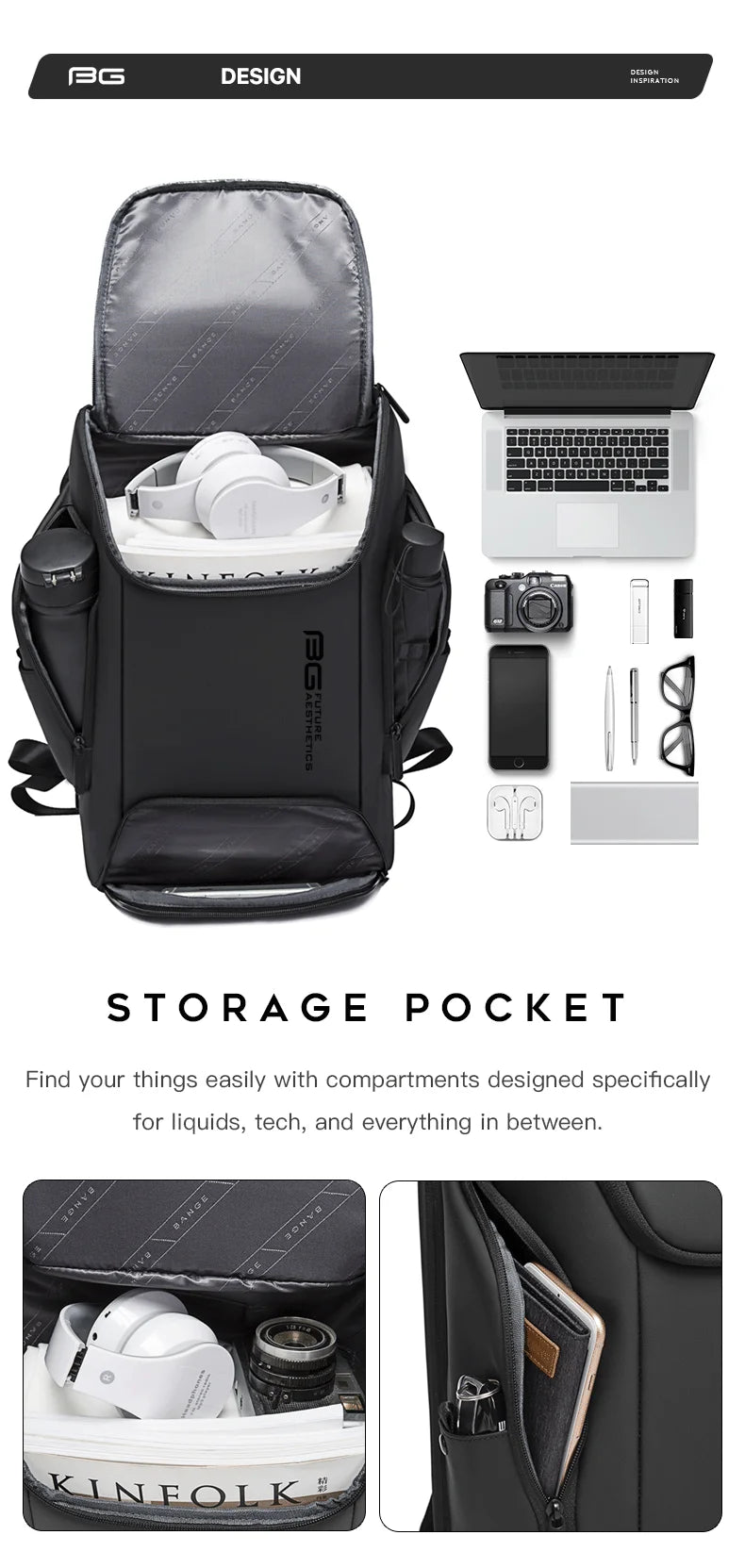 BANGE Waterproof USB Charging Backpack Fits 15.6 Inch Laptop