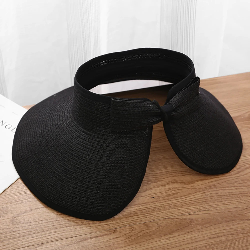 Women's Foldable Ponytail Straw Travel Sun Hat
