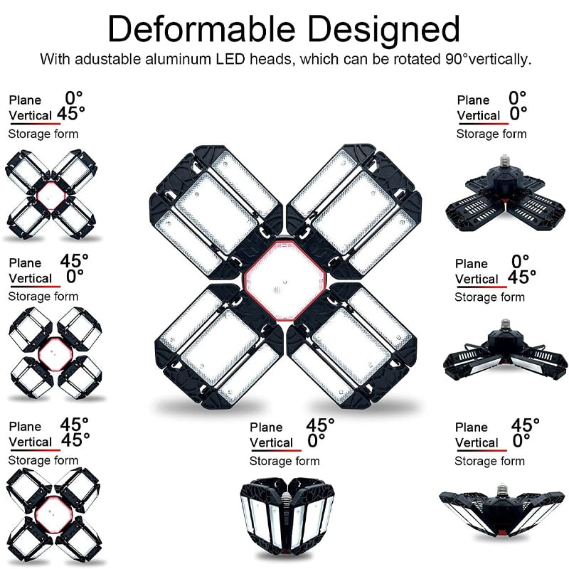 Led Garage Adjustable Ceiling Light With 12 Adjustable Panels. Great for Garage, Workshop and Warehouse.