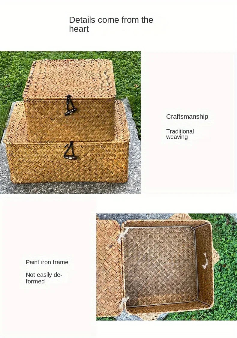 Seaweed Woven Storage Box with Cover