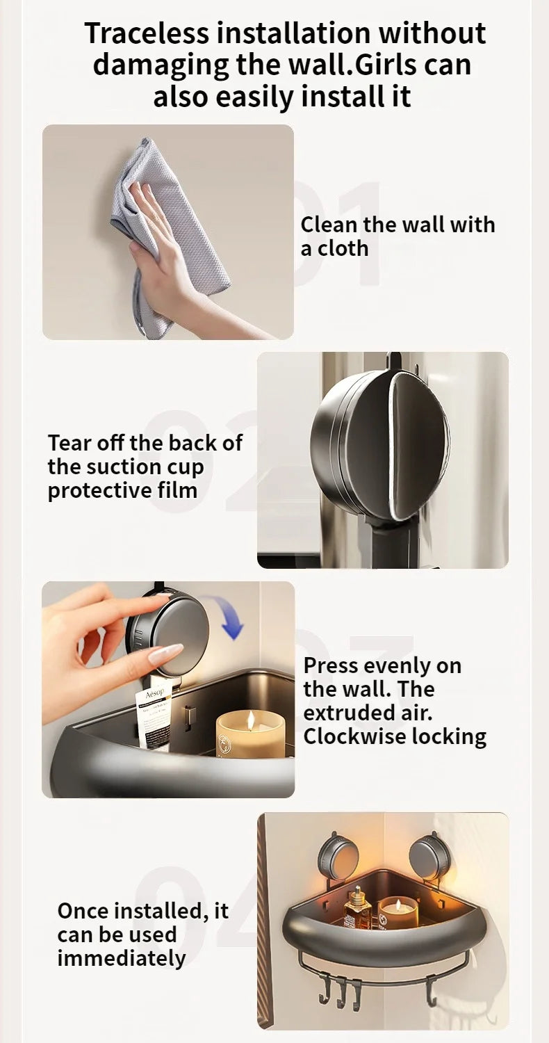 Wall-Mounted Triangle Suction Cup Bathroom Organizer