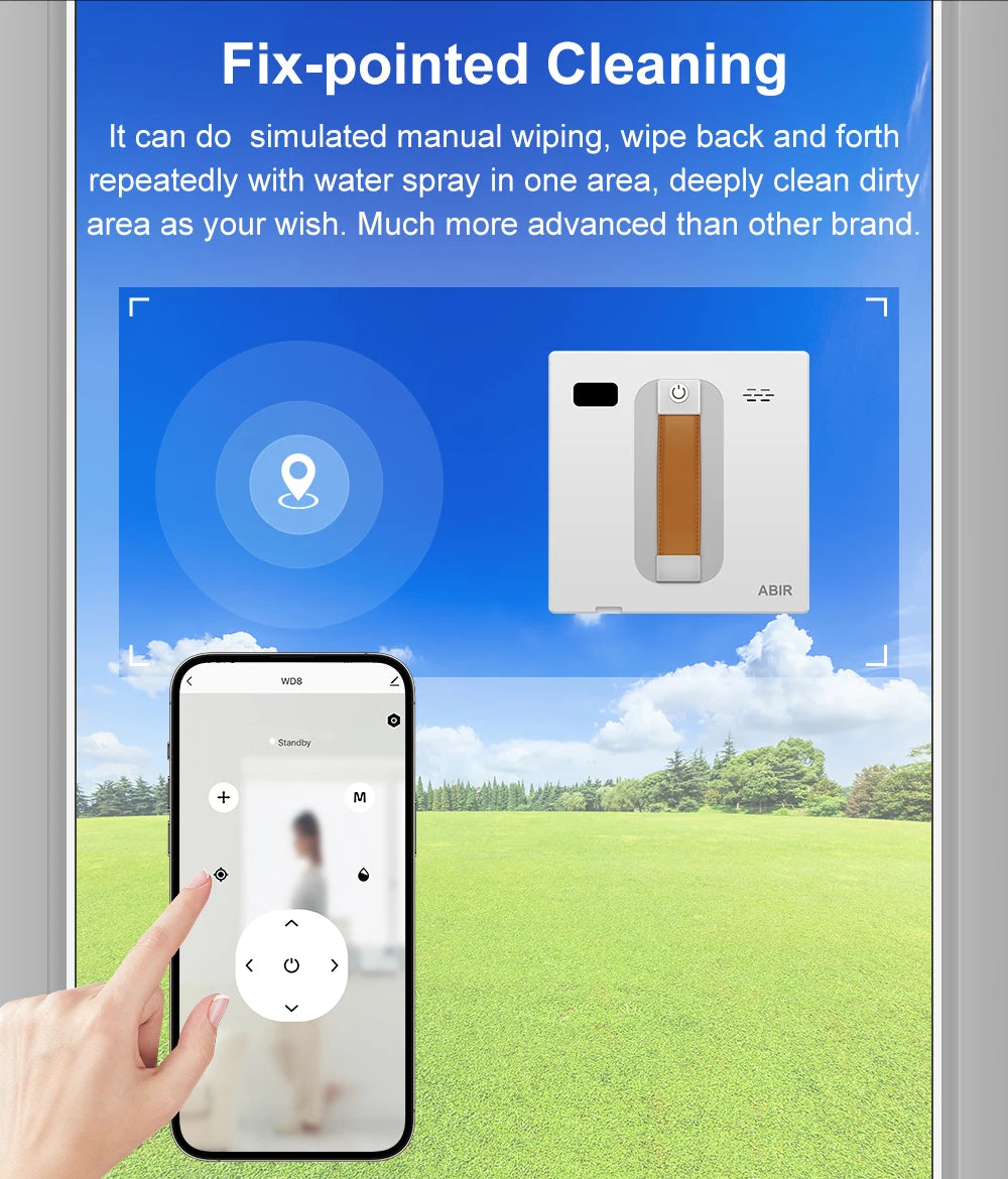ABIR WD8 Wet Or Dry Robot Window Vacuum Cleaner ,Laser Sensor By App & Remote Control