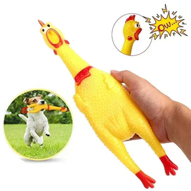 Pet's Small Or Large Durable Yellow Rubber Screaming Chicken Chewy Toy