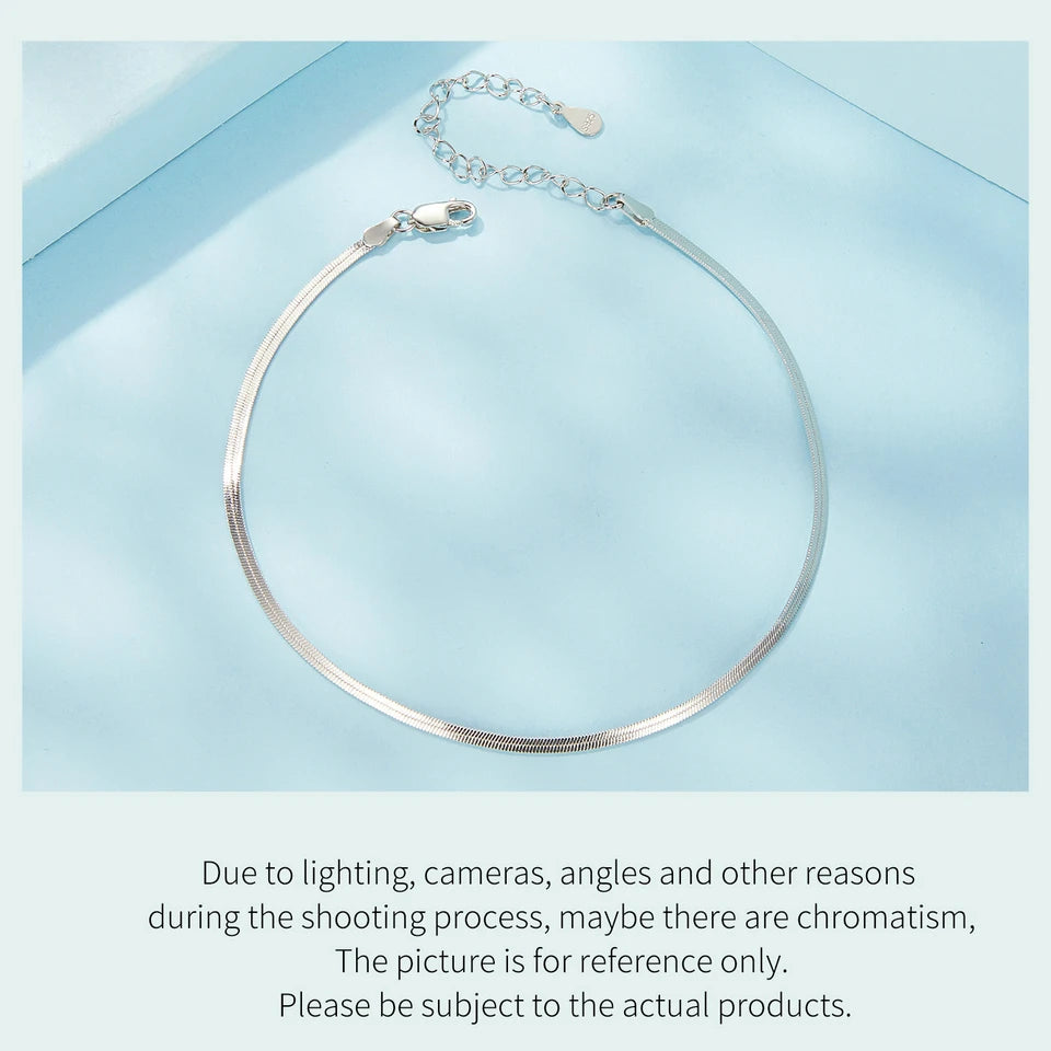 BAMOER 925 Sterling Silver Snake Adjustable Chain Anklet Bracelet