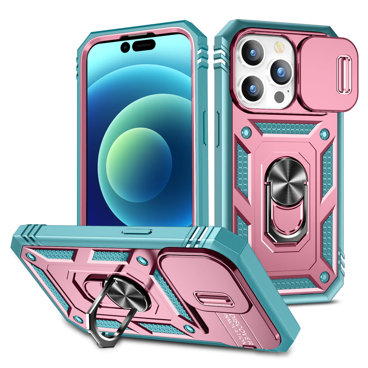 Design Case For iPhone 14 Pro Max 13 12 11 Pro XR X 360 Full Body Rugged Protective Slide Camera Stand Protection Ring Cover