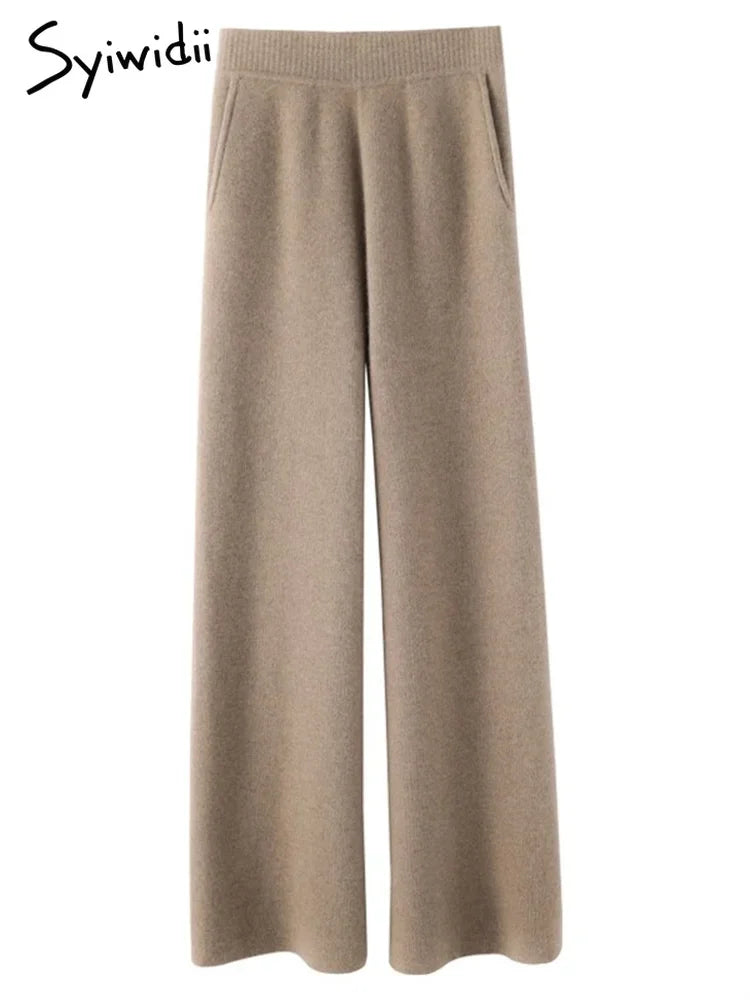 Syiwidii Women's Wool High Waist, Wide Leg Casual Pants